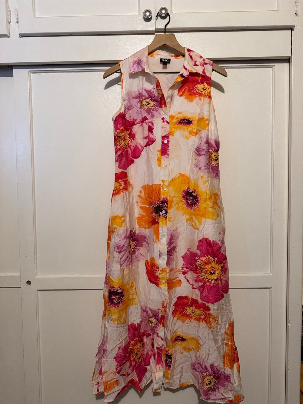 INC International Concepts White Maxi Dress with Pink & Yellow Floral Print